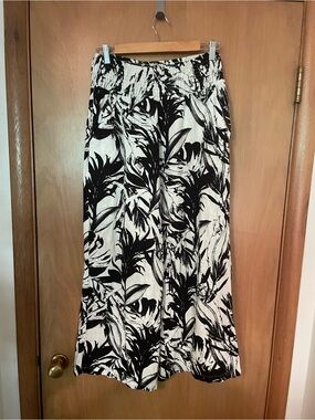 Tahari Linen Tropical Wide High Waist Leg Pants Size M